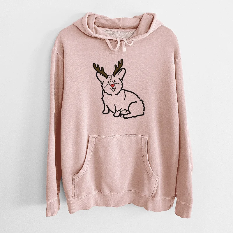 Red Nose Pembroke Welsh Corgi - Millie - Unisex Pigment Dyed Hoodie Hoodie with Snap Buttons Easy Quick