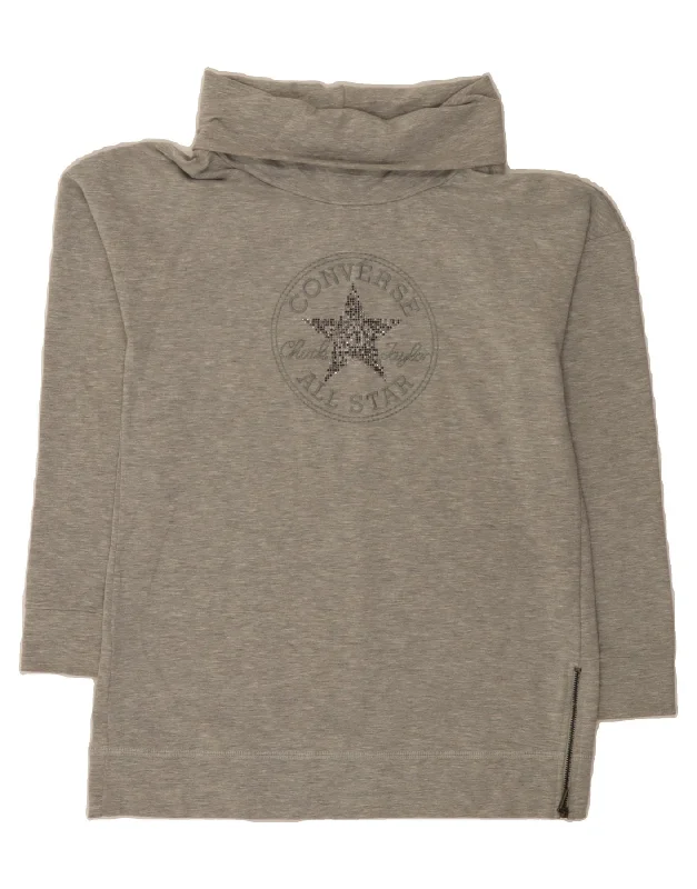 CONVERSE Womens Graphic Roll Neck Sweatshirt Jumper UK 14 Large Grey