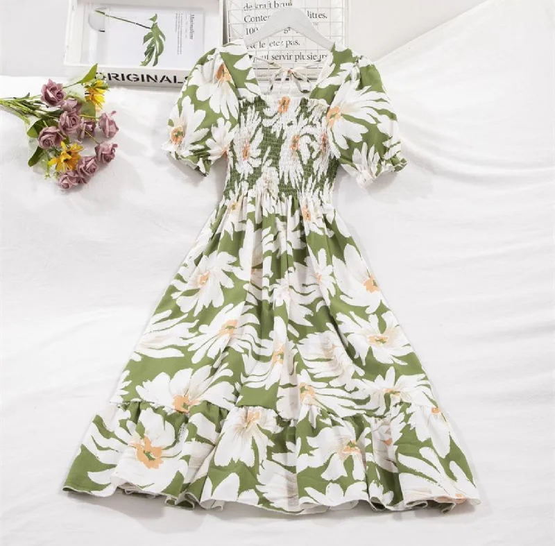 Summer New Elastic Waist Dress 424132 Turtleneck Neckline Stylish