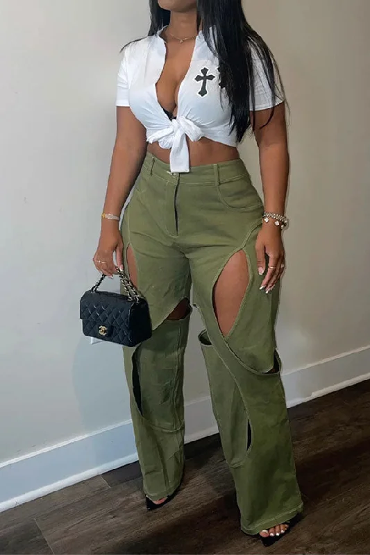 storexq Patchwork Cutout Whimsical Irregular Pants Comfortable Cargo Pants
