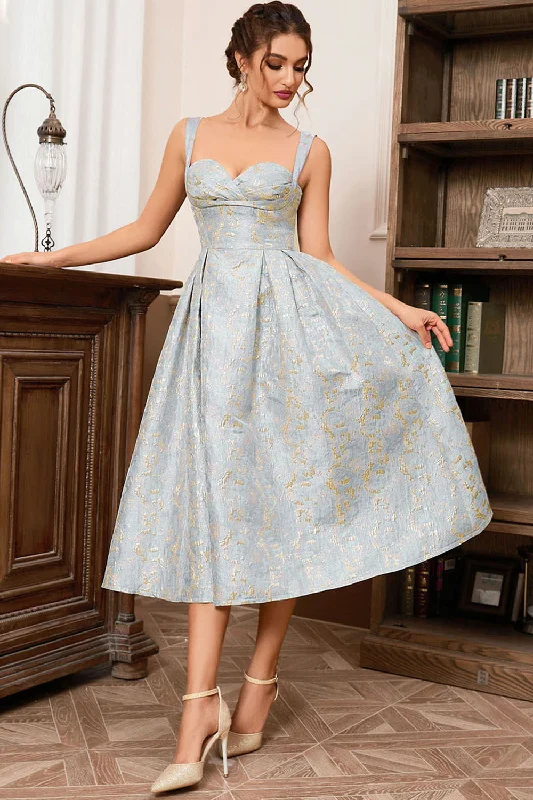 Light Blue A Line Sweetheart Spaghetti Straps Long Formal Dress Shift Classic Vintage