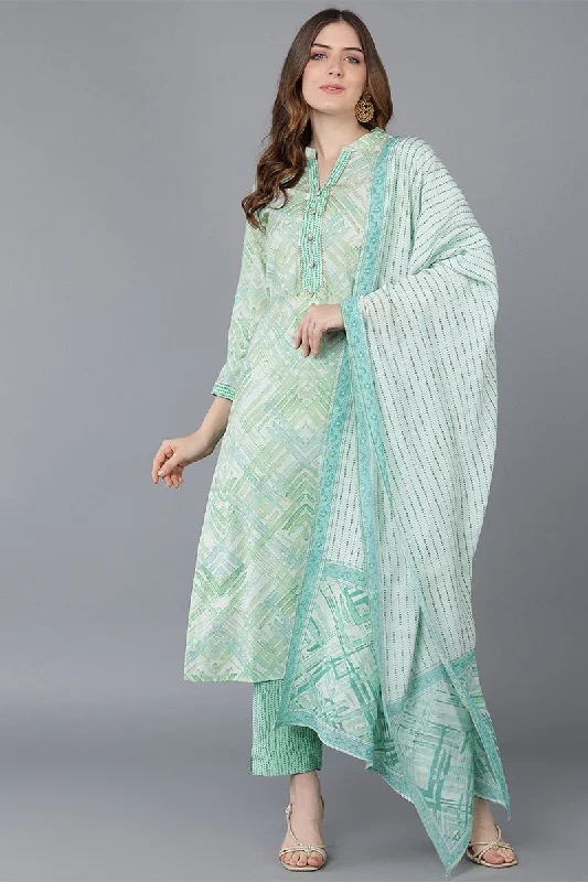 Green Poly Silk Straight Kurta Pant With Dupatta