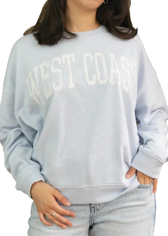 Women's Printed Sweatshirt,Light Blue Hoodie with Emblem Brand Identity