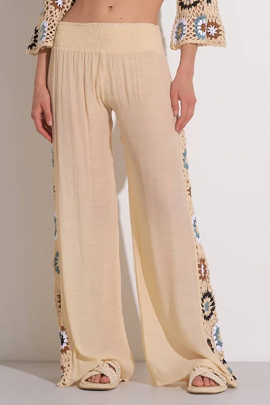 Crochet Side Panel Pants In Natural Multi High-Waist Yoga Pants