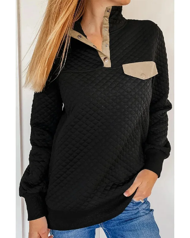 Azura Exchange Quilted Stand Neck Sweatshirt with Fake Front Pocket - S Hoodie with Monochrome Minimalist Simple