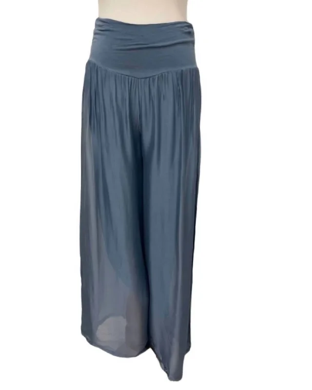 Sheer Wide Leg Palazzo Pants In Denim Chic Capri Pants
