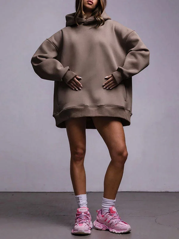Casual Oversized Solid Color Hoodie Hoodie with Hem Drawcord Adjustable Customizable