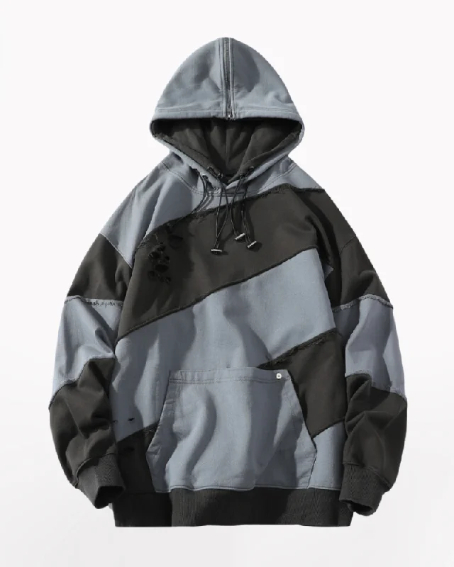 Streetwear Zipper Double Layer Patchwork Unisex Hoodie Hooded Sweatshirt Casual Wear Street Style