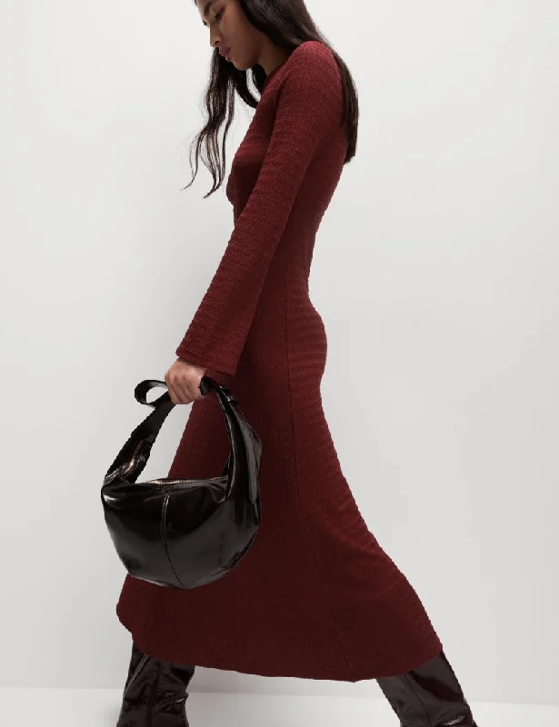 Textured Round Neck Midi Column Dress Tunics Office stylish