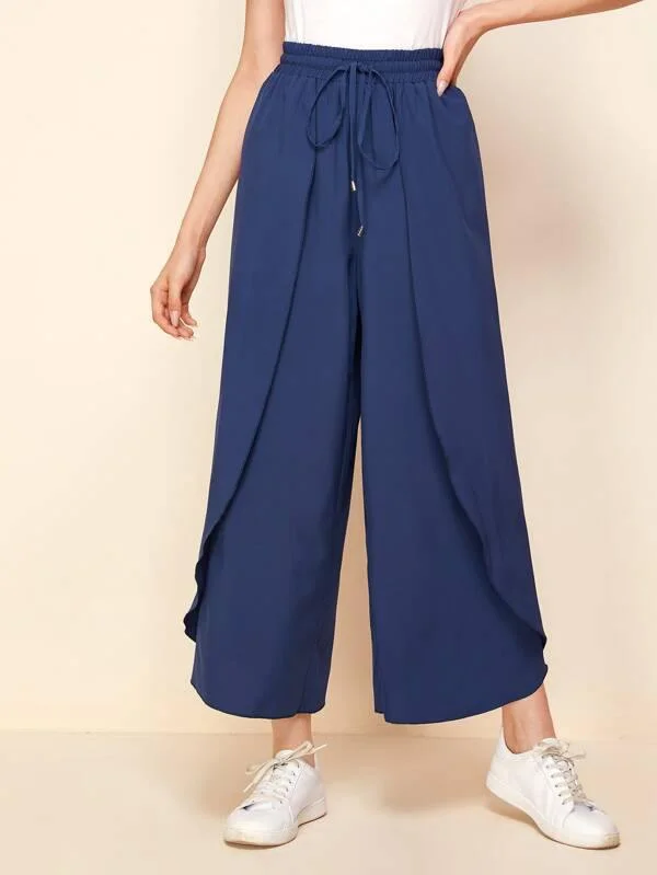Knot Front Wide Leg Pants Chic Wool Trousers