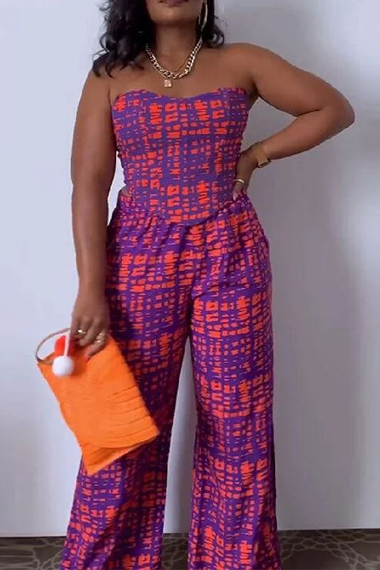 storexq Graphic Print Chic Bandeau Pant Suit High-Waist Jeans