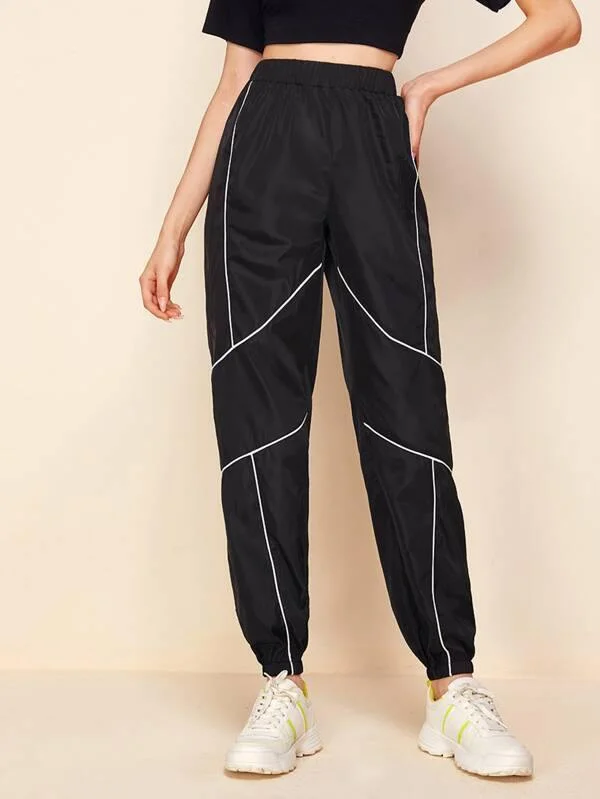 Contrast Piping Windbreaker Pants Warm Wool Trousers