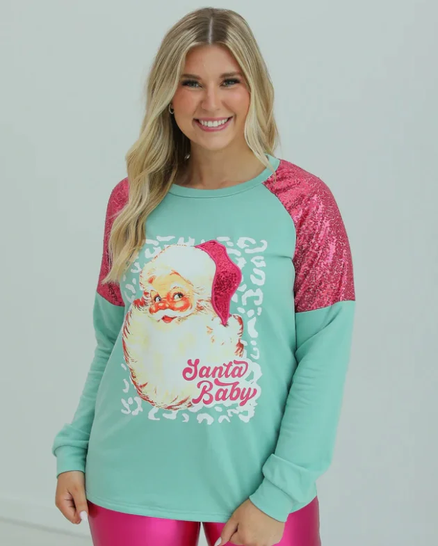 Santa Baby Mint Sweatshirt Hoodie with Relaxed Fit Easy Casual