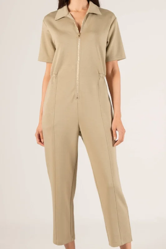 Modal Zip Up Jumpsuit: Eggshell