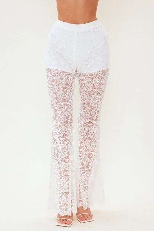 Floral Lace Flare Pants Casual Sweatpants Style