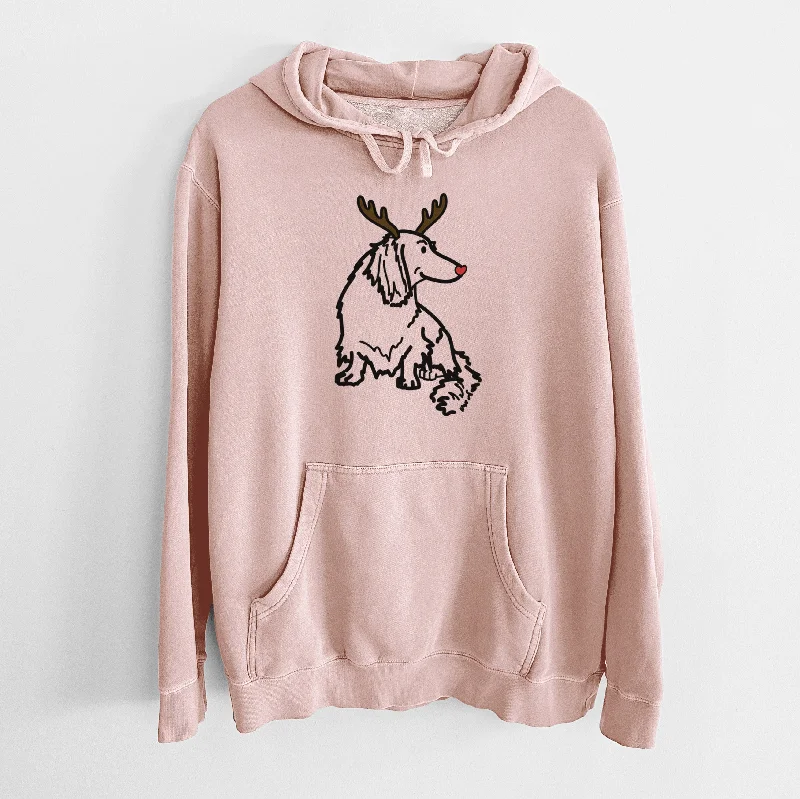 Red Nose Dachshund - Bella - Unisex Pigment Dyed Hoodie Hoodie with High Neck Warm Protective