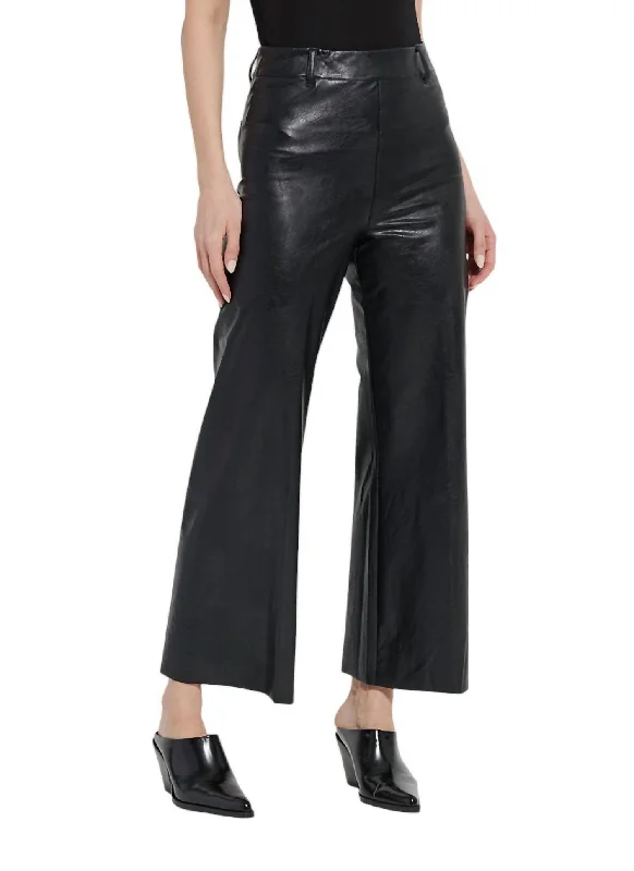 High Waist Vegan Leather Wide Leg Pants In Kohl Black Comfy Zip-Up Pants