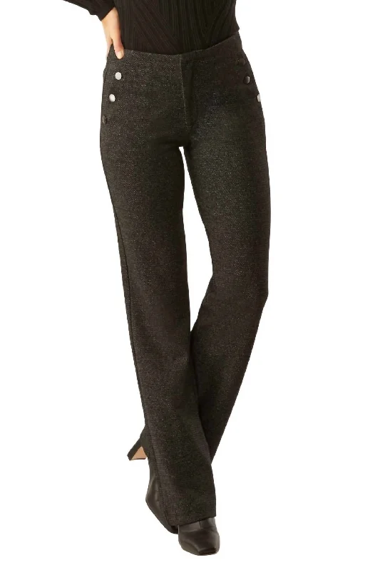 Worth Button Detail Pant In Grey Tweed Stylish Elastic Waist Pants