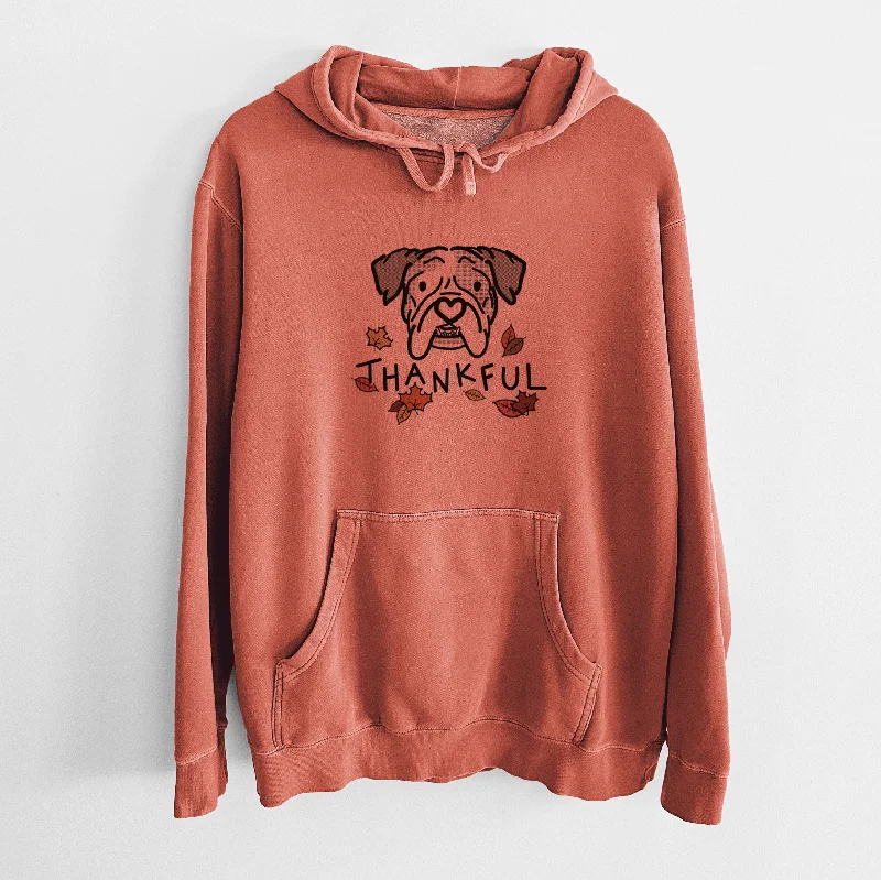 Thankful English Bulldog - Bailey - Unisex Pigment Dyed Hoodie Hoodie with Earth Tones Natural Calm