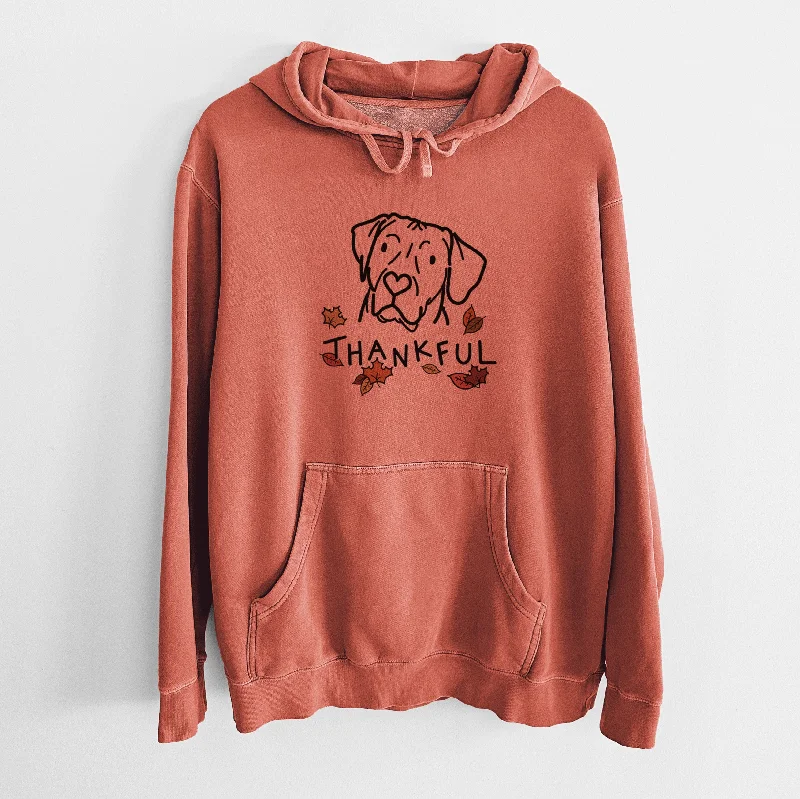 Thankful Rhodesian Ridgeback - Tito - Unisex Pigment Dyed Hoodie Hoodie with Raw Hem Edgy Unfinished