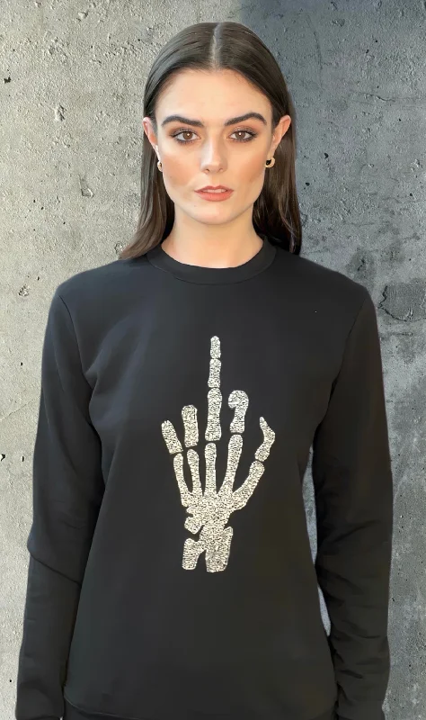 Any Old Iron Skull Finger Sweatshirt Hooded Sweatshirt Casual Wear Street Style