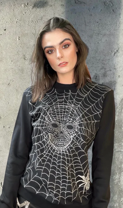 Any Old Iron Skull Web Sweatshirt Hoodie with Elastic Cuffs Stretchable Comfortable