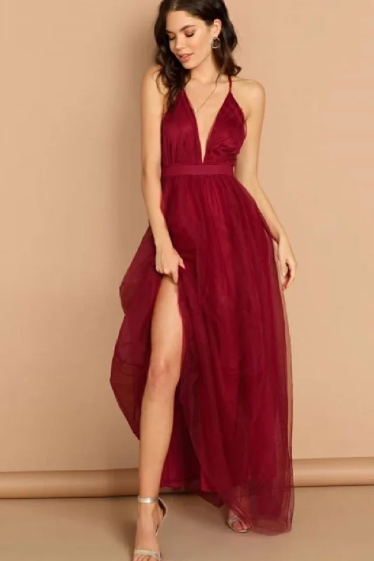 A Line V Neck Spaghetti Straps Long Chiffon Burgundy Prom Dress DMS89 Tunics Review highly