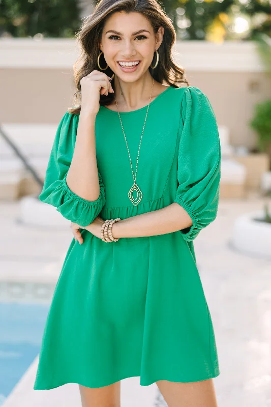Make A Wish Kelly Green Babydoll Dress Casual Short Summer