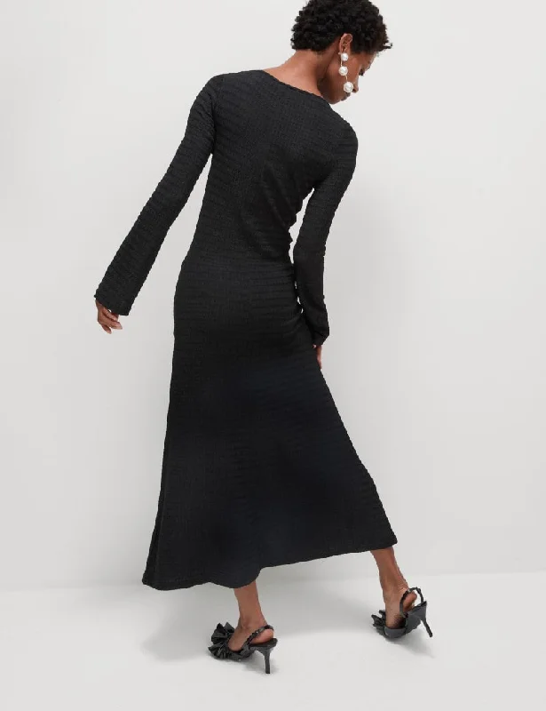 Textured Round Neck Midi Column Dress Tunics Gym athletic