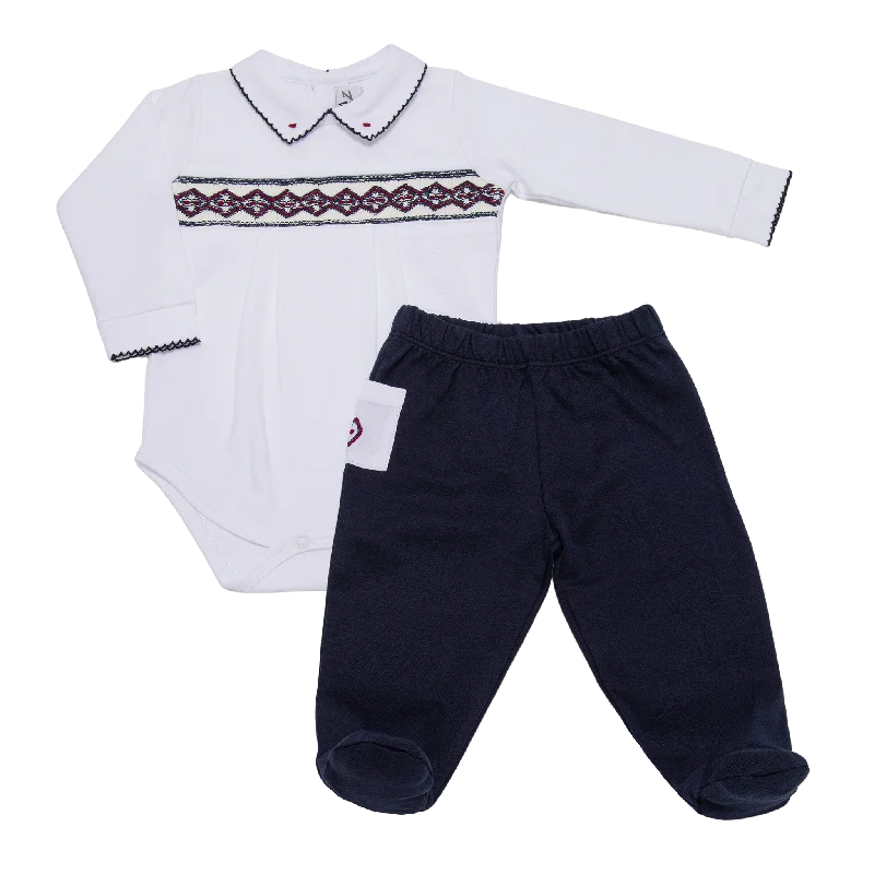 Baby Red and Blue Smock Pima Body and Pants Cozy Jogger Leggings