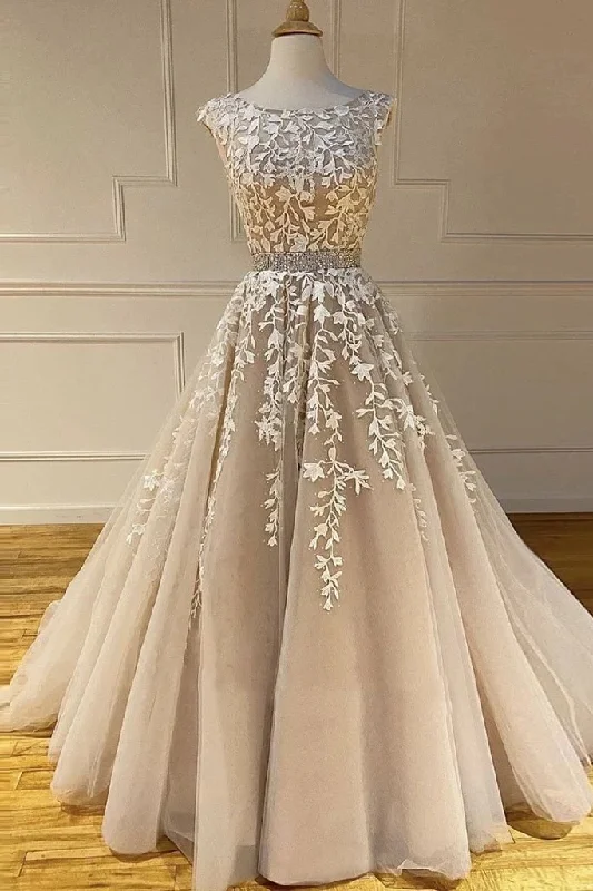 A-line Scoop Lace Appliques Long Prom Dresses Cheap Evening Dress DMS92 Turtleneck Warm Winter