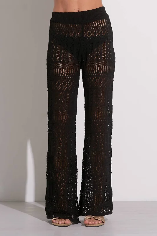 Crochet Wide Leg Pants In Black Trendy Velvet Pants
