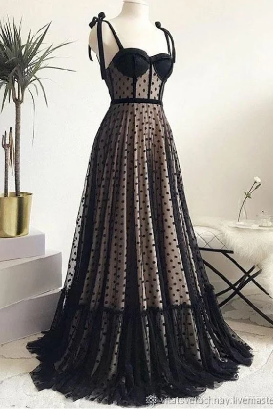 Vintage Spaghetti Straps Black A Line Long Prom Dress Formal Evening Dresses DMS50 Tunics Brand named
