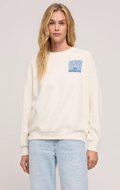 Horizon Sunday Sweatshirt Hoodie with Hem Frayed Vintage Worn