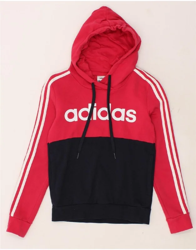 ADIDAS Womens Graphic Hoodie Jumper UK 2 2XS Red Colourblock Cotton