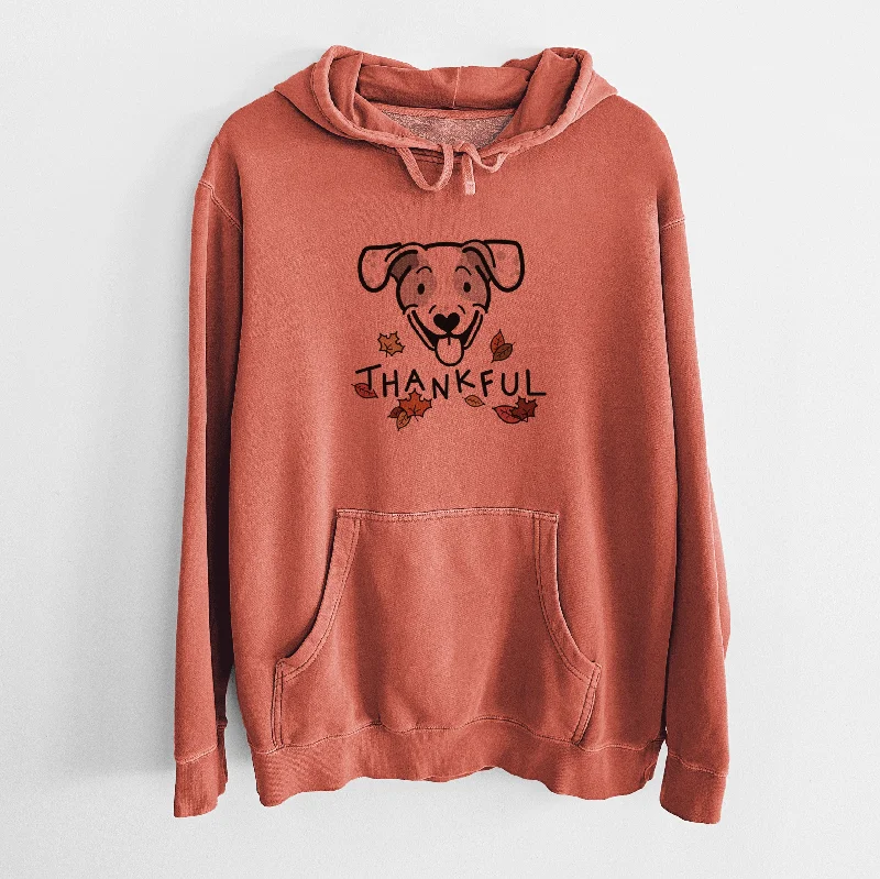 Thankful Beagle Mix - Roland - Unisex Pigment Dyed Hoodie Hoodie with Hem Fringe Bohemian Relaxed