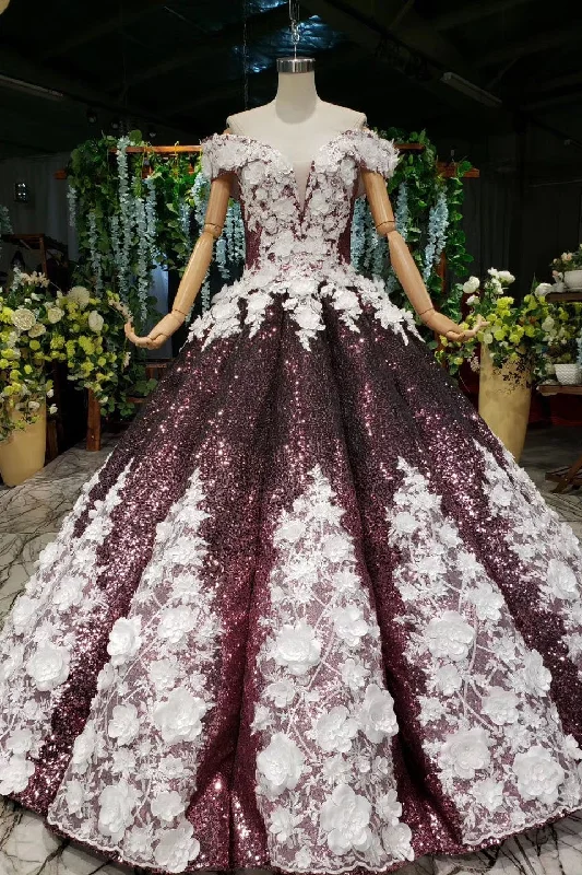 Princess Sparkly Off the Shoulder Long Prom Dress, Ball Gown Quinceanera Dresses DMS26 Maxi Flowy Bohemian