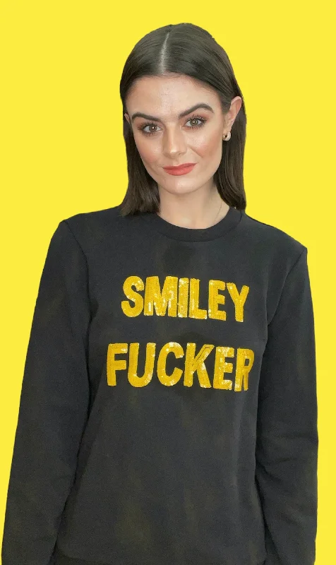 Any Old Iron x Smiley Smiley Fucker Sweatshirt Hoodie with Batwing Sleeves Loose Dramatic