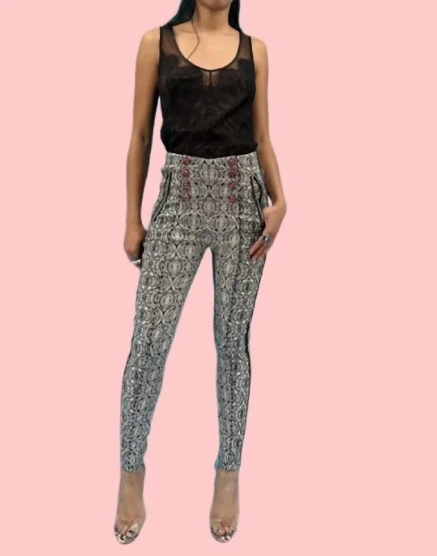 Metallic Jacquard Pant In Black And White Comfy Cargo Trousers