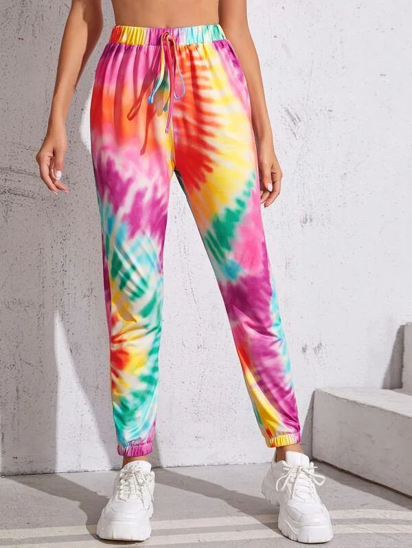 Tie Dye Knot Front Pants Formal Slim Pants