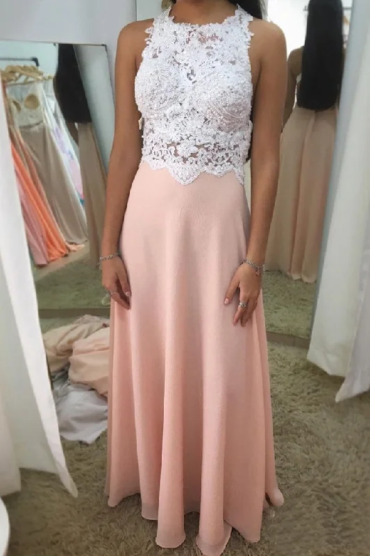Halter Neck Beadings Blush Appliques Beaded Chiffon Prom Dresses DMS84 Tunics Practical easy-care