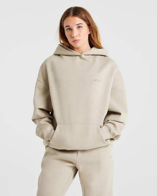 Premium Oversized Hoodie - Light Taupe Hoodie with Frayed Bohemian Relaxed