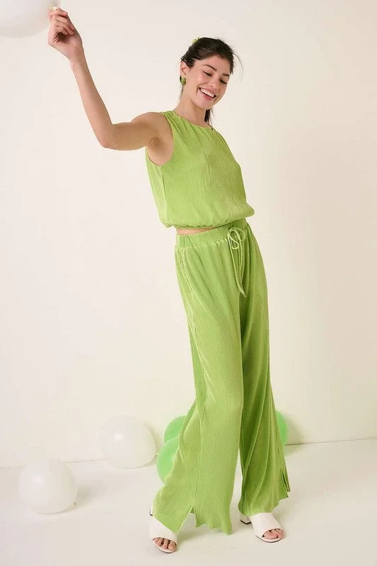 Kacie Pant Plus - Lime Casual Plaid Pants