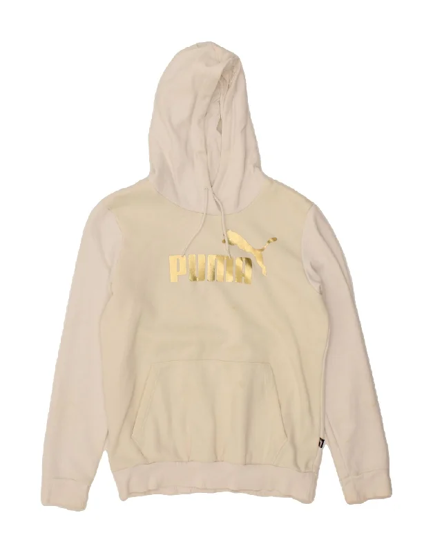 PUMA Womens Graphic Hoodie Jumper UK 10 Small Off White Colourblock
