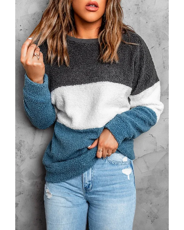Azura Exchange Color block Plush Sweatshirt - XL Hoodie with Sequins Glamorous Eye-catching