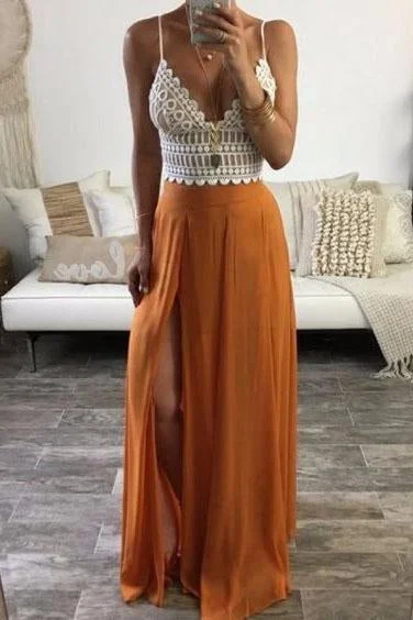 Sexy Spaghetti Straps Sleeveless Lace Top Long Prom Dresses Evening Gown DMS55 Tunics Summer linen