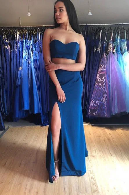 Two Piece Mermaid Sweetheart Royal Blue Prom Dress with Split DMN13 Tunics Versatile stylish