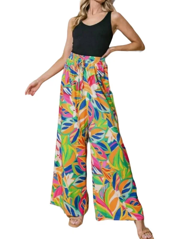 Tropical Patterned Flowy Pants In Tangerine Abstract Classic Cropped Pants