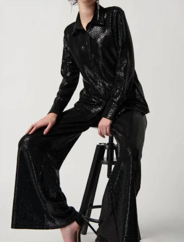 Sequins Pants In Black Relaxed Lounge Trousers