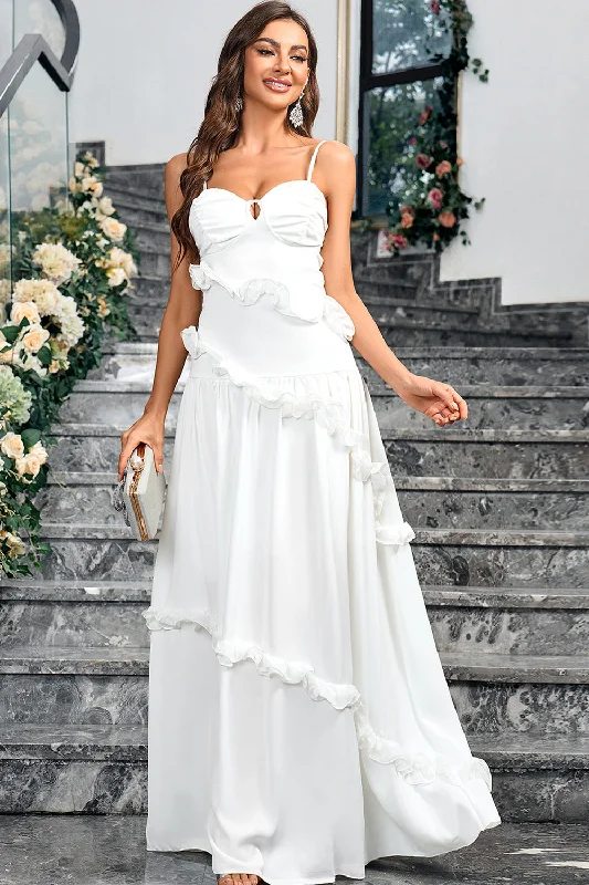 White A Line Sweetheart Neck Spaghetti Straps Long Simple Dress Tunics Chinos classic